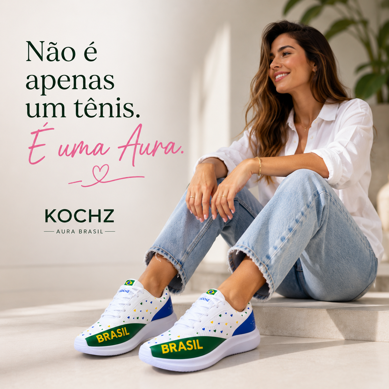 Tênis Feminino Casual KOCHZ Aura Brasil | Design Autoral Exclusivo | Confortável, Leve e Estiloso | Palmilha Rosa Exclusiva