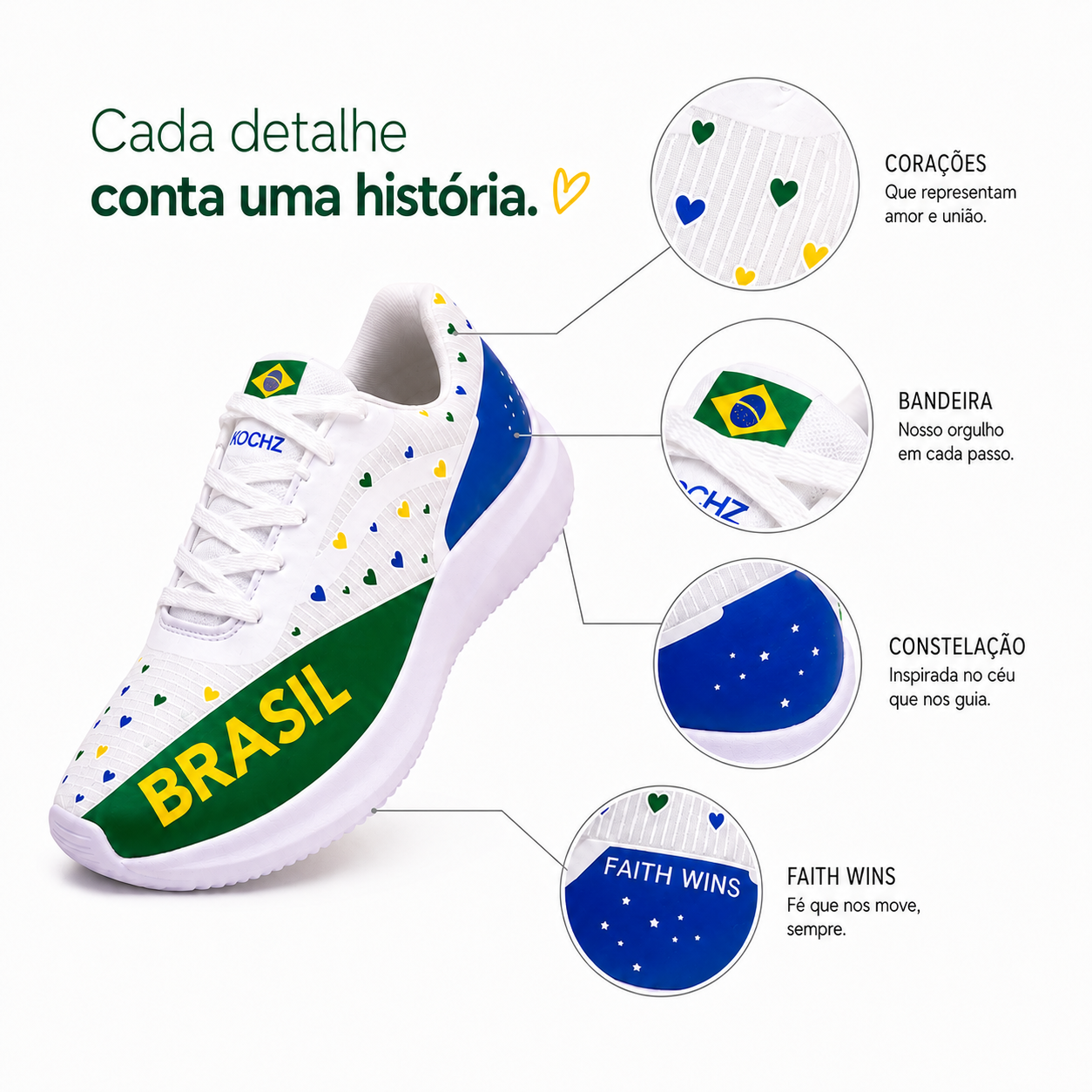 Tênis Feminino Casual KOCHZ Aura Brasil | Design Autoral Exclusivo | Confortável, Leve e Estiloso | Palmilha Rosa Exclusiva
